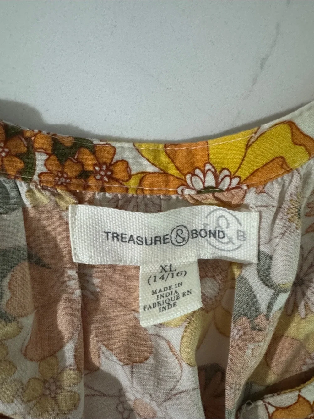 Treasure & Bond Cream Floral Blouse with Yellow & Orange Accents